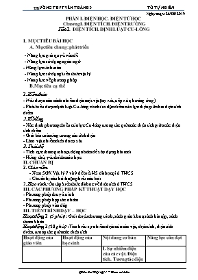 Giáo án Vật lý Lớp 11 Ban cơ bản - Chương trình cả năm - Năm học 2019-2020 - Trường THPT Yên Thành 3